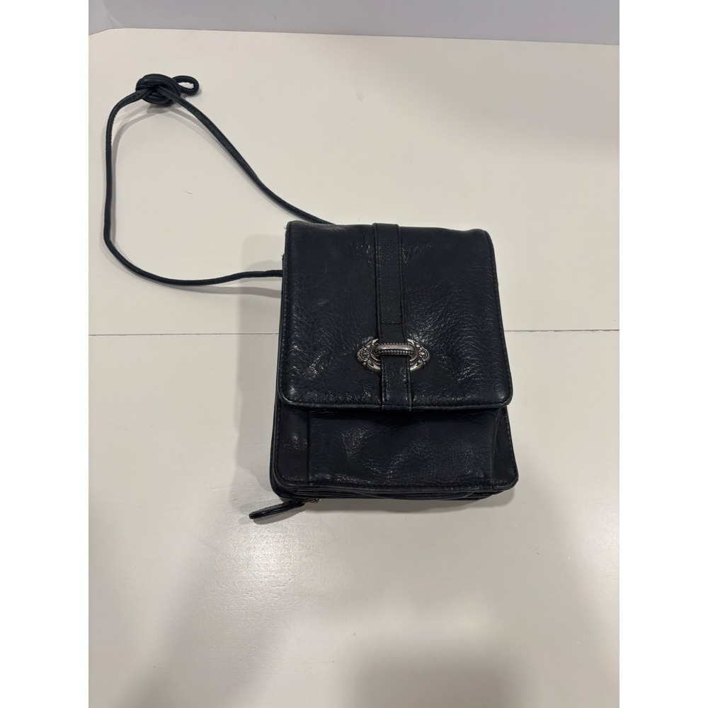Fossil Black Leather Crossbody Bag Organizer Wallet Purse Small Flap Buckle